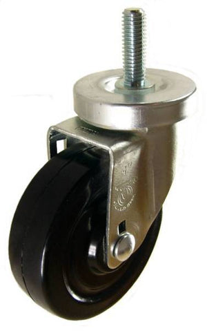 4" x 1-1/4" Hard Rubber Wheel Swivel Caster with 1/2" Threaded Stem (1-1/2" Stem Length) - 300 Lbs Capacity