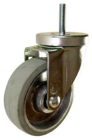 4" x 1-1/4" Rubber on Aluminum Wheel Swivel Caster with 3/8" Threaded Stem - 300 Lbs Capacity