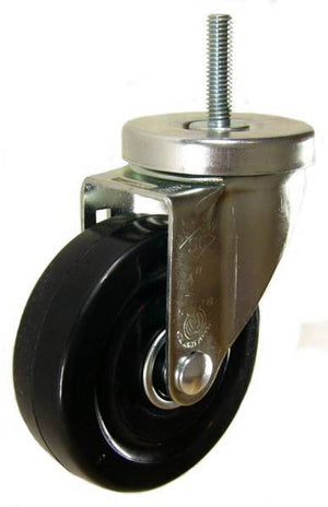 4" x 1-1/4" Hard Rubber Wheel (ball bearings) Swivel Caster with 3/8" Threaded Stem - 300 Lbs Capacity