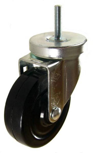 4" x 1-1/4" Soft Rubber Wheel Swivel Caster with 3/8" Threaded Stem - 350 Lbs Capacity