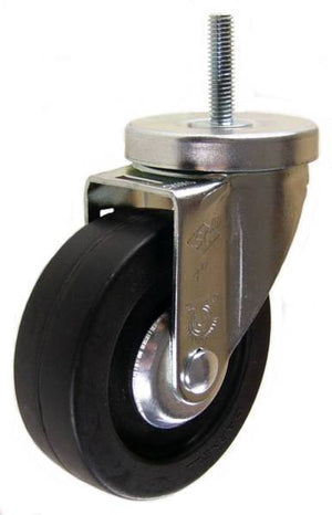 4" x 1-1/4" Extreme Duty Hard Rubber Wheel Swivel Caster with 3/8" Threaded Stem Ball Bearings - 300 Lbs Capacity