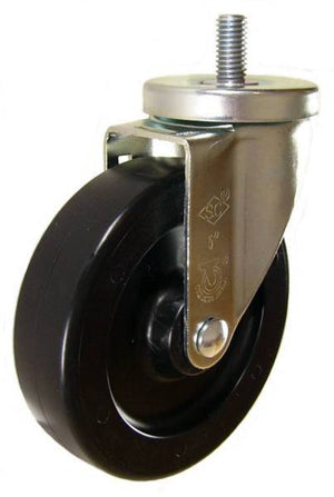 5" x 1-1/4" Heavy Duty Plastic Wheel Swivel Caster with 1/2" Threaded Stem (1" Stem Length) - 350 Lbs Capacity