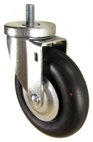 5" x 1-1/4" Neoprene Rubber Wheel Swivel Caster with 1/2" Threaded Stem (1" Stem Caster) - 350 Lbs Capacity