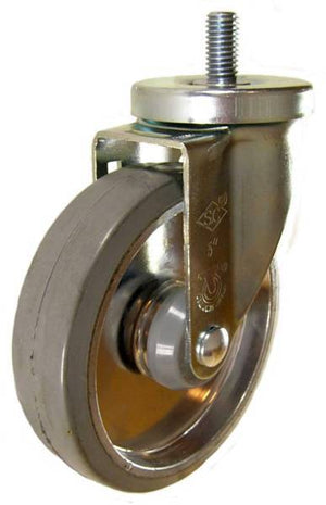 5" x 1-1/4" Rubber on Aluminum Wheel Swivel Caster with 1/2" Threaded Stem (1" Stem Length) - 300 Lbs Capacity
