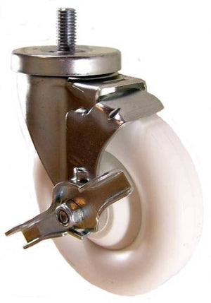 5" x 1-1/4" Retort Wheel Swivel Caster with 1/2" Threaded Stem & Brake (1" Stem Length) - 350 Lbs Capacity