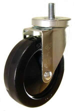 5" x 1-1/4" Soft Rubber Wheel Swivel Caster with 1/2" Threaded Stem - 350 Lbs Capacity