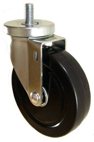 5" x 1-1/4" Hard Rubber Wheel (ball bearings) Swivel Caster with 1/2" Threaded Stem (1" Stem Length) - 350 Lbs Capacity