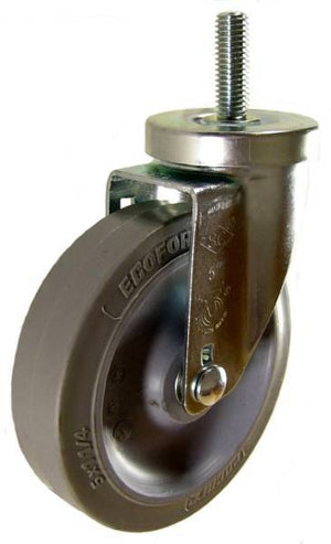 5" x 1-1/4" Thermoplastic Rubber Wheel (ball bearings) Swivel Caster with 1/2" Threaded Stem - 250 Lbs Capacity