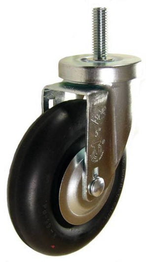 5" x 1-1/4" Neoprene Rubber Wheel Swivel Caster with 1/2" Threaded Stem (1-1/2" Stem Length) - 350 Lbs Capacity