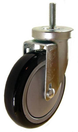 5" x 1-1/4" Polyurethane Wheel Swivel Caster with 1/2" Threaded Stem (1-1/2 Stem Length) - 350 Lbs Capacity