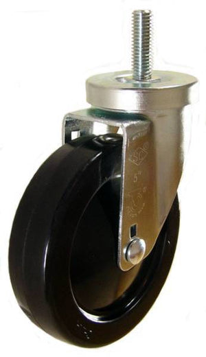 5" x 1-1/4" Soft Rubber Wheel Swivel Caster with 1/2" Threaded Stem - 250 Lbs Capacity