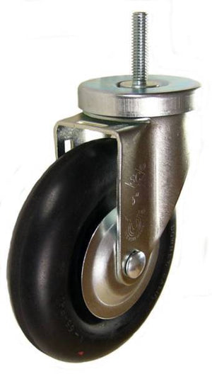 5" x 1-1/4" Neoprene Rubber Wheel Swivel Caster with 3/8" Threaded Stem - 350 Lbs Capacity