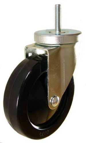 5" x 1-1/4" Soft Rubber Wheel Swivel Caster with 3/8" Threaded Stem - 350 Lbs Capacity