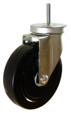 5" x 1-1/4" Soft Rubber Wheel (ball bearings) Swivel Caster with 3/8" Threaded Stem - 350 Lbs Capacity