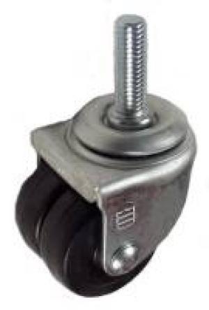 2" x 1-3/4" Hard Rubber Twin Wheel Swivel Caster with 1/2" Threaded Stem - 200 Lbs Capacity