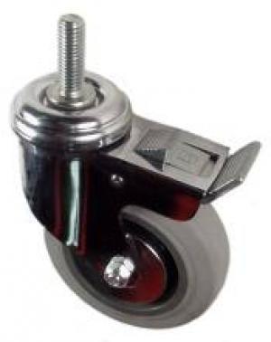 4" x 1-1/4" Thermoplastic Rubber (TPR) Wheel Swivel Caster with 1/2" Threaded Stem & Total Lock Brake - 150 Lbs Capacity