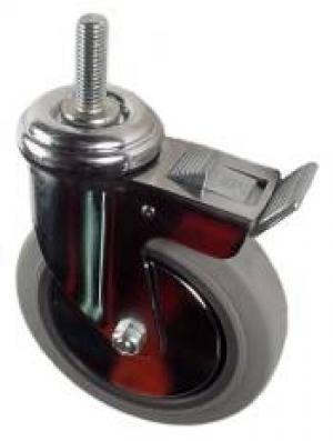 5" x 1-1/4" Thermoplastic Rubber (TPR) Wheel Swivel Caster with 1/2" Threaded Stem & Total Lock Brake - 200 Lbs Capacity